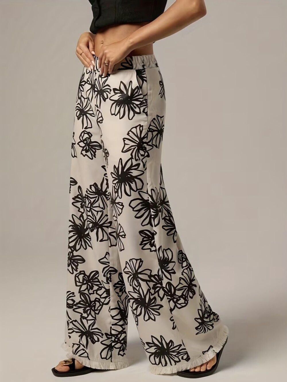 New Style Soft and Elegant Printed Wide-leg Pants for Women, High-end